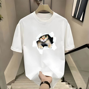 印花圆领百搭简约纯棉半袖 2025夏季 男时尚 短袖 情侣上衣体恤潮 新款