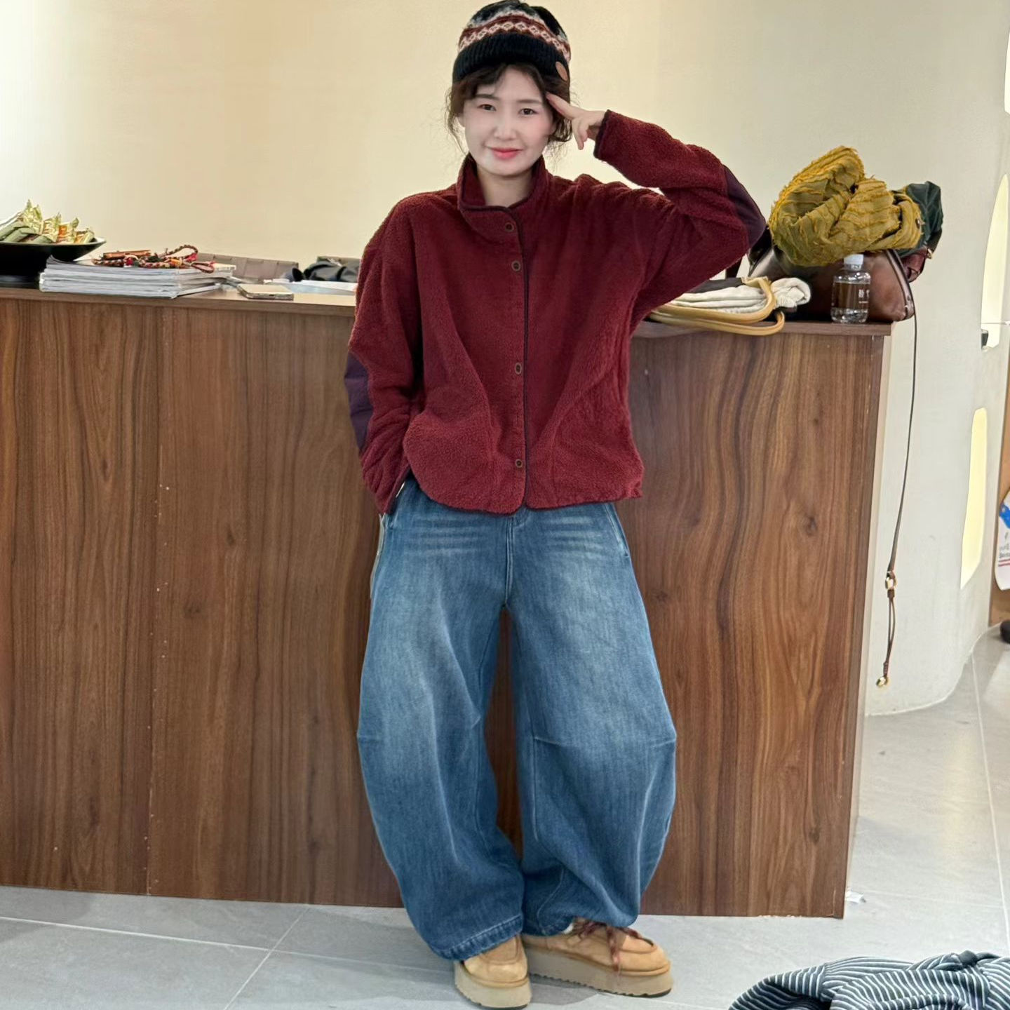 复古文艺摇粒绒简约保暖外套