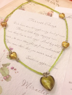 Vintage 穆拉诺银箔鸡心琉璃小米珠琉璃项链【售出不退不换】