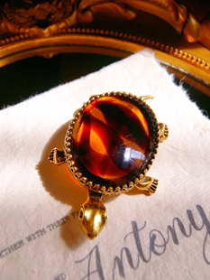 Vintage早期Kramer打标纯铜云纹琉璃乌龟胸针【售出不退不换】