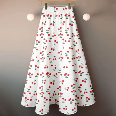 碎花冰丝半身裙女中长印花a字裙