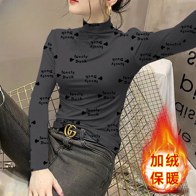 长袖百搭加厚修身显瘦德绒t恤女