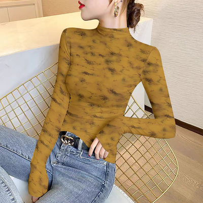 螺纹德绒印花半高领打底衫女长袖