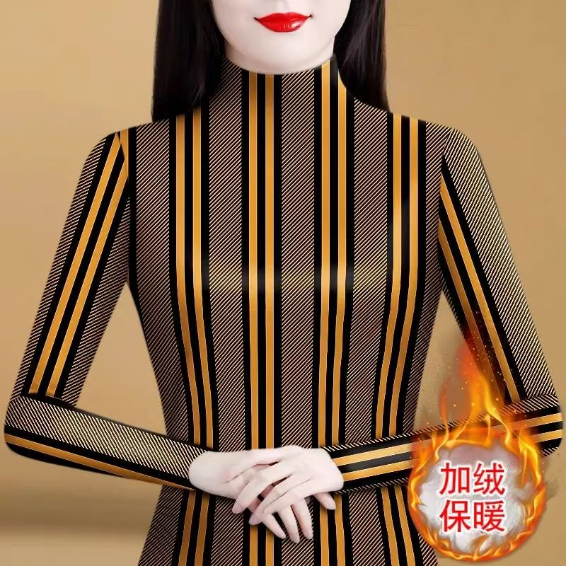 半高领加厚双面德绒长袖打底衫女