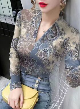 长袖修身加厚印花小衫德绒t恤女
