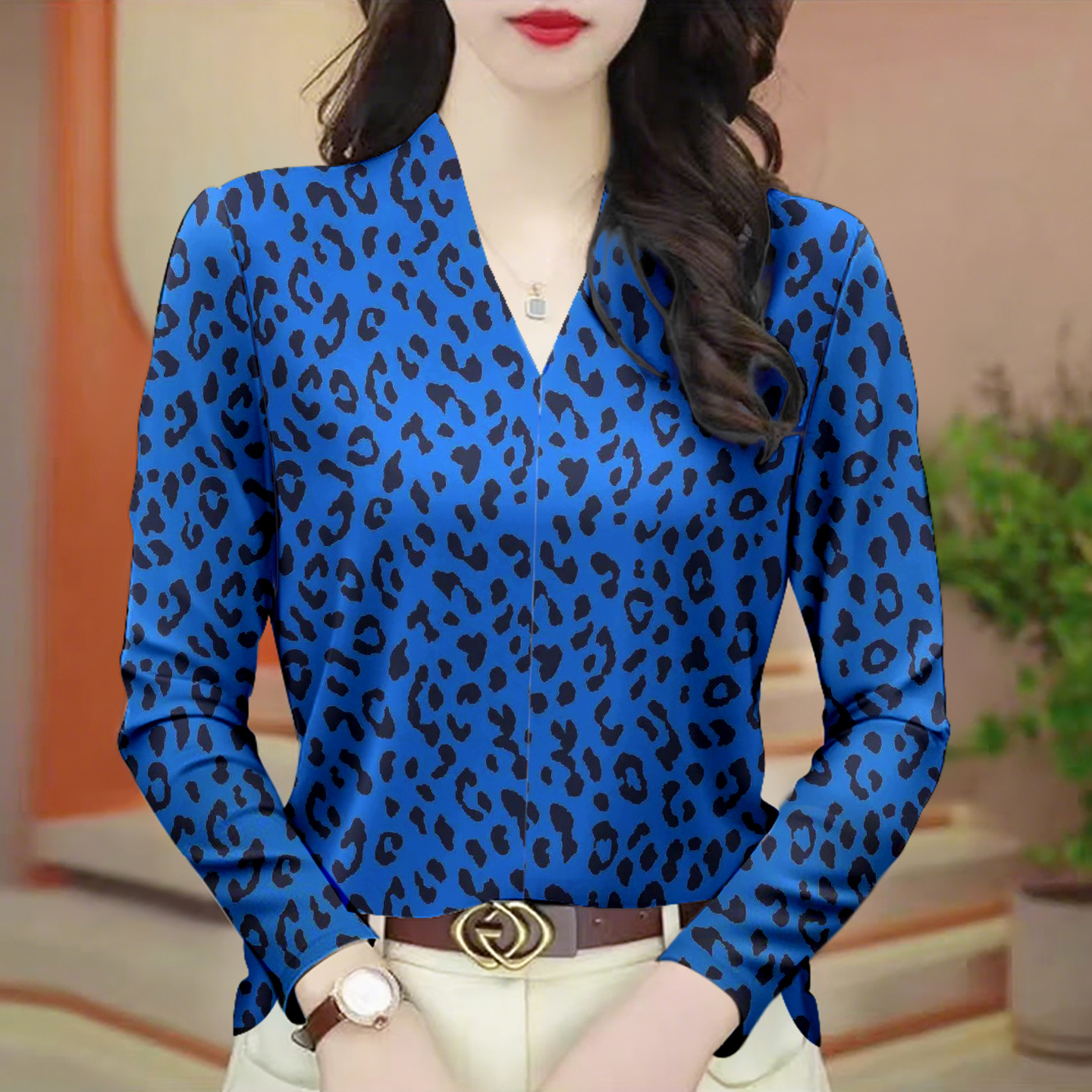 德绒V领打底衫女士长袖保暖t恤