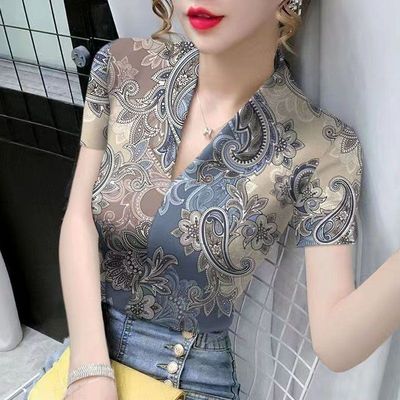 冰丝v领短袖t恤女士正肩上衣