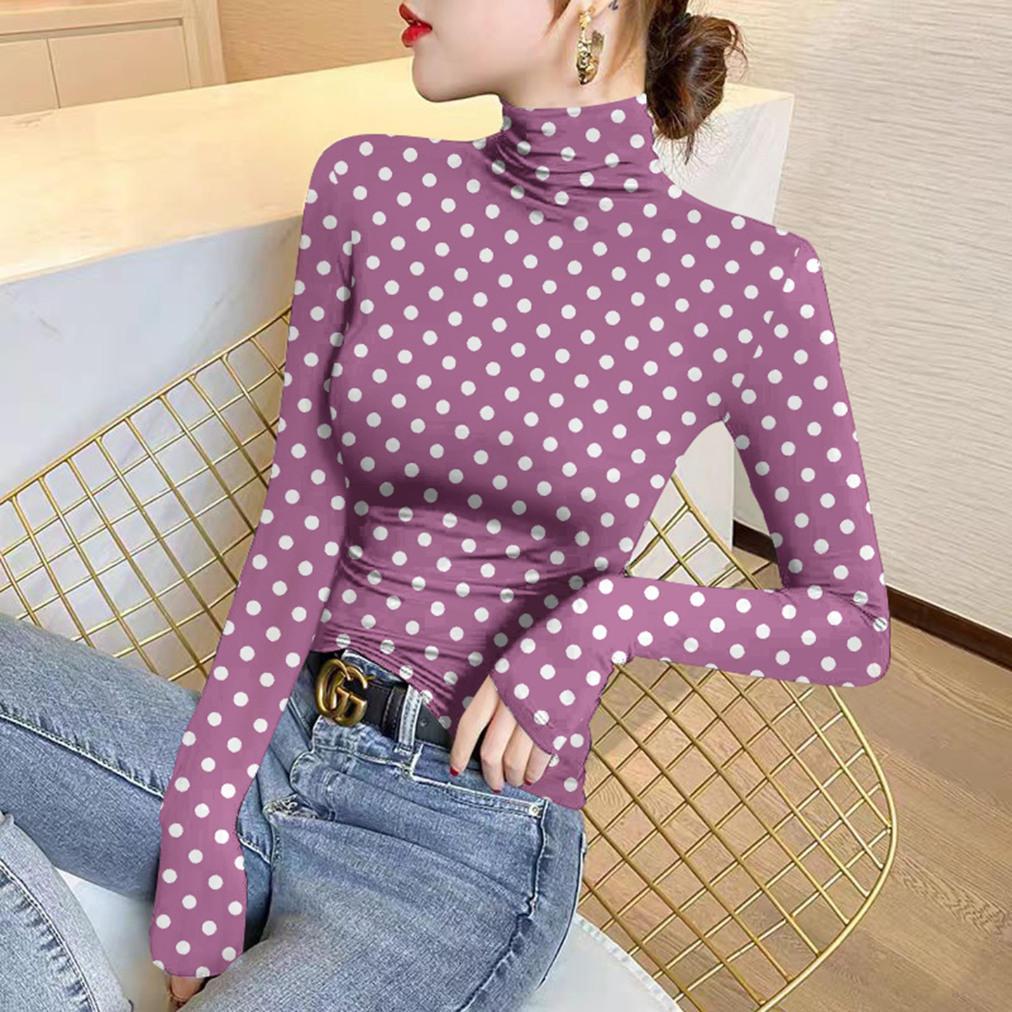 双面德绒半高领打底衫女加厚上衣