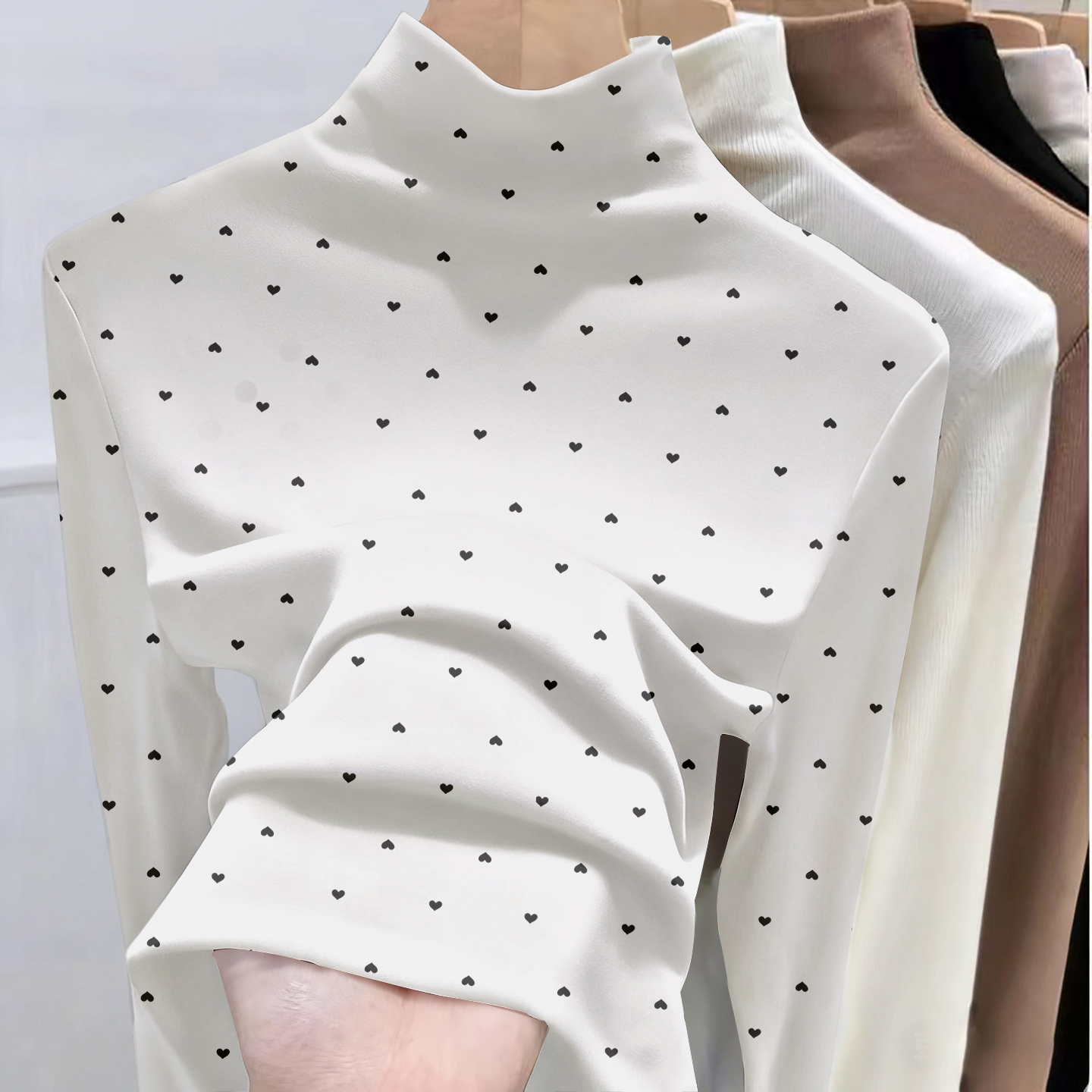 德绒半高领打底衫女保暖长袖t恤