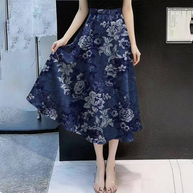 碎花半身裙女中长裙春夏季新款印花A字裙高腰显瘦气质宽松大摆裙