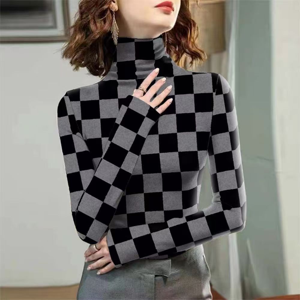 双面德绒长袖女t恤半高领上衣