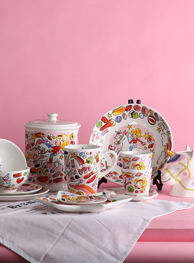 Blond可爱创意陶瓷西餐牛排餐具茶壶套装整套碗平家用盘子组合碟