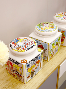 blond荷兰太太陶瓷餐具卡通彩绘密封储物罐糖罐大罐子存储带盖子