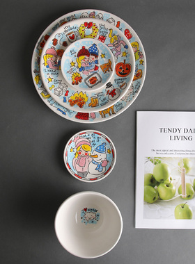 BLOND陶瓷碟碗餐具荷兰太太卡通牛排盘菜盘冬季系列雪人早餐盘子