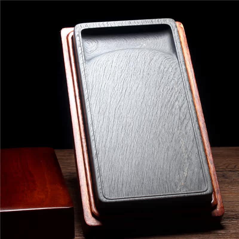 歙砚精品老坑水波纹 长方淌池素砚 收藏龙尾文房摆件实用名师砚台