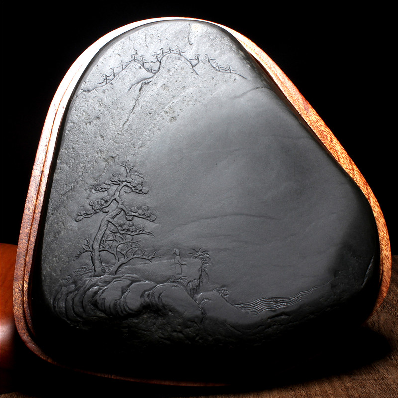 歙砚老坑籽料砚台特价 山水随形原石精品龙尾兼端砚收藏观赏实用