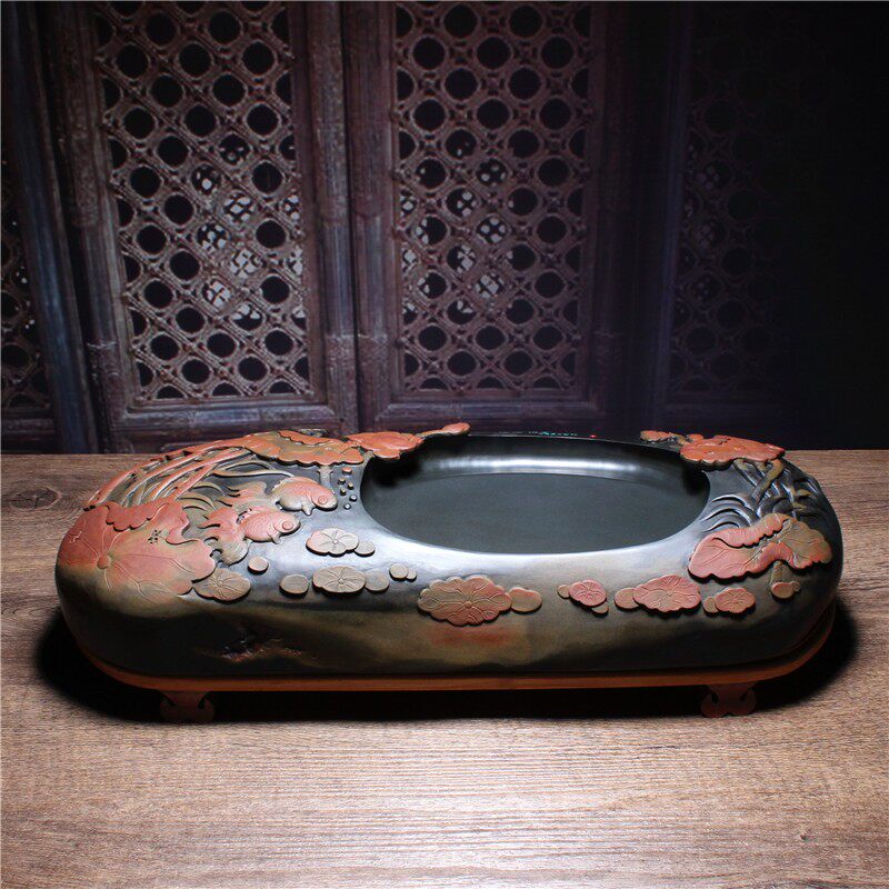 歙砚老坑砚台 金玉满堂 金晕金皮籽料歙砚珍藏精品兼端砚收藏摆件