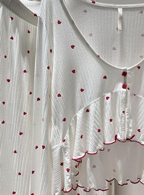 Ful Fru 25SS春季新款红色桃心爱心印花长袖新年睡衣套装家居服