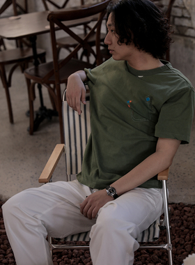 特价！SBC+ 桑叶植物染牛油果绿短袖日晒手工织补做旧 特价不退换