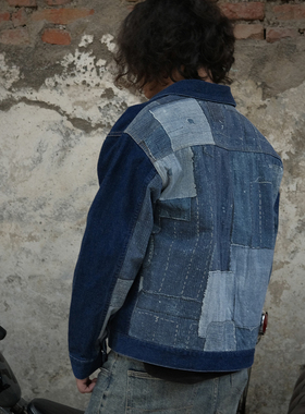 SBC+ boro刺子水洗牛仔夹克 古布印花工装外套