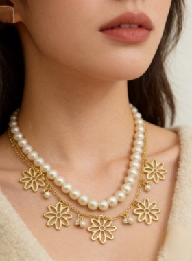 2026韩国新款女项链镂空花瓣项链女生精致时尚小众设计感项链气质