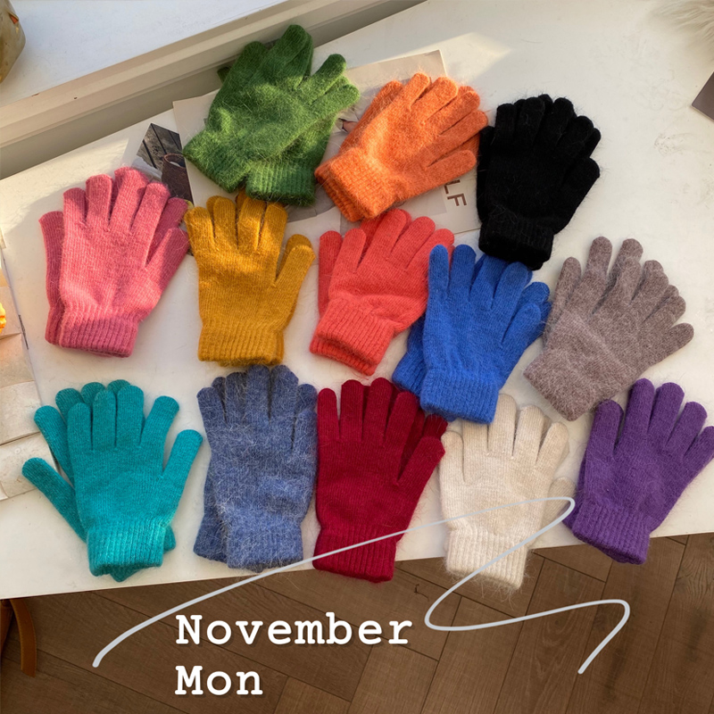 手套冬天女ins可爱兔毛分指防风保暖骑车手套男韩版潮款纯色百搭