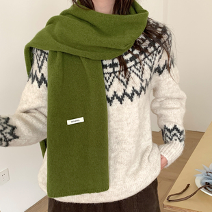 Deepsea深海 高级感100%羊毛显白绿色围巾女韩系氛围感围脖披肩