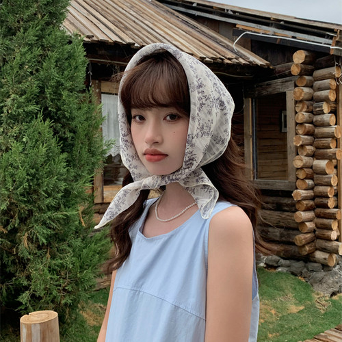 法式复古小碎花棉麻丝巾