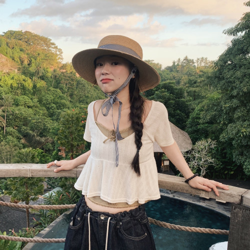 拉菲草系带防晒草帽女夏季
