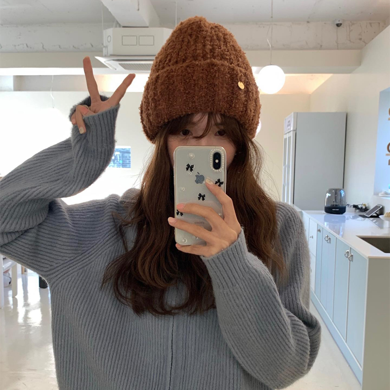 显脸小软糯针织帽加厚毛线帽