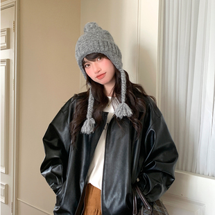 可爱软萌毛球针织帽女冬季护耳保暖毛线帽子显脸小适合方圆脸ins