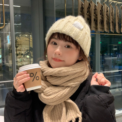 Deepsea深海针织毛线帽女韩版复古潮贴布冷帽大头围宽松帽子