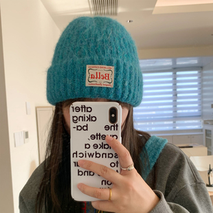 Deepsea深海 超显白de蓝色针织毛线帽子女秋冬保暖显脸小护耳冷帽
