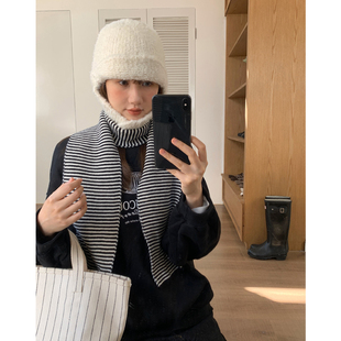韩系黑白条纹围巾女2025新款冬季百搭氛围感保暖围脖护颈