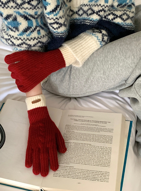 Deepsea深 海韩系氛围感针织手套女款2025新款冬分指手套