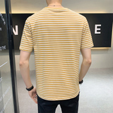 2025夏新款男士条纹T恤圆领套头打底衫短袖T恤黄色B317/6606/P45，男装T恤，电商B317