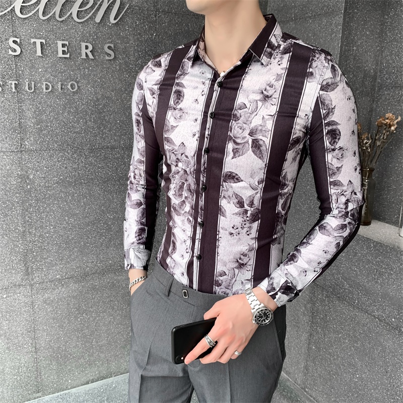 Shopkeeper Style Men's Long Sleeve Striped printed shirt autumn