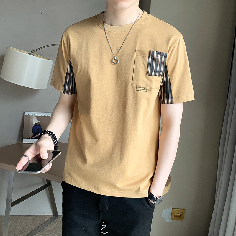 2025夏季新品男士圆领短袖T恤衫条纹拼接打底衫男B317/9271/P48,男装T恤,电商B317