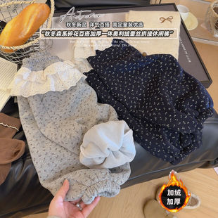 儿童碎花裤子2025秋冬加绒新款花边皮帘裤洋气长裤女童韩版百搭裤