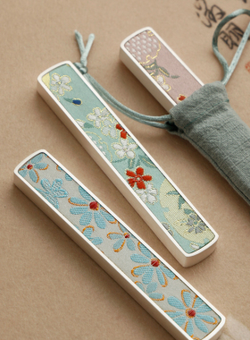 镀银织锦文镇 东洋四宝堂压纸镇尺书法文房四宝 镇尺桌面摆件