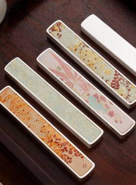 镀银织锦文镇 东洋四宝堂压纸镇尺书法文房四宝 镇尺桌面摆件