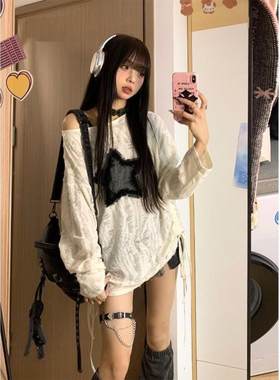 星星破洞高级宽松长袖上衣女