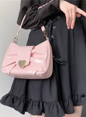 Seraphim原创lolita蝴蝶结珍珠腋下包pu漆皮少女日常手提包斜挎包