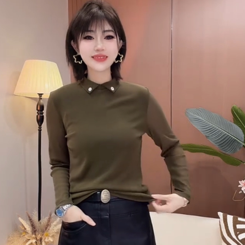 秋季新款翻领长袖显瘦女T恤上衣