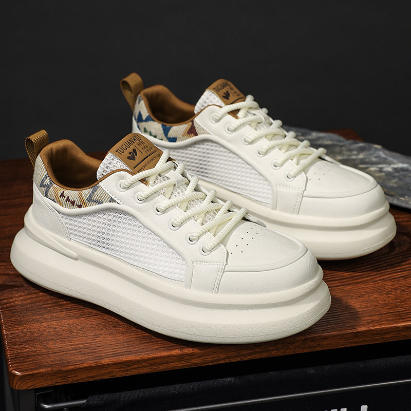 男鞋夏季透气薄款休闲小白鞋男款高级感镂空布鞋冰丝厚底增高板鞋