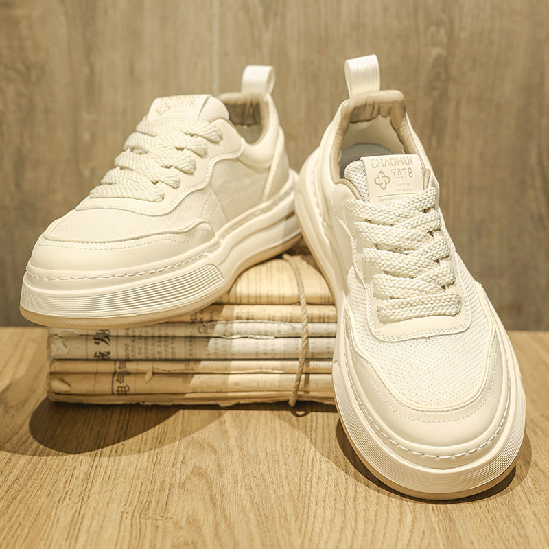 夏季网面男鞋增高小白鞋子男款透气轻便厚底板鞋百搭耐磨薄款潮鞋