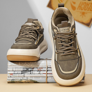 男鞋2025新款冬季潮牌高级感休闲运动鞋男士皮面厚底增高老爹潮鞋