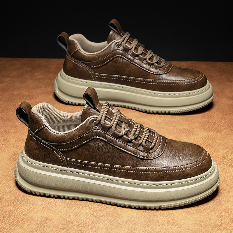 春季2026新款年轻人高级感男士休闲英伦风皮鞋潮流百搭厚底板鞋男