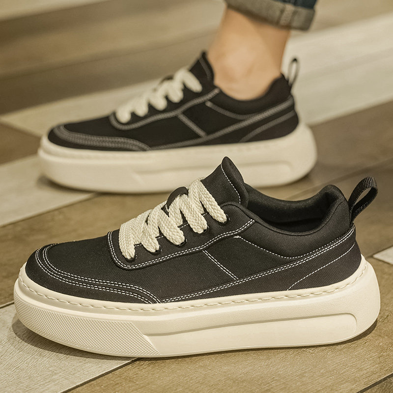 鞋子男鞋夏季透气薄款布鞋男款高级感白底黑面厚底休闲冰丝帆布鞋