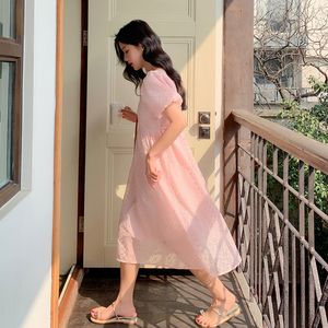 夏装新款 粉色绣花面料连衣裙仙女裙 103-255-P115控168图片